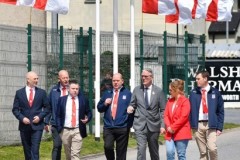 An tUachtarán Cumann Lúthchleas Gael, Jarlath Burns pictured with club officers upon arrival into the Kilworth GAA club grounds for the official opening of the new clubhouse, community gym, and upgraded pitch facilities. L-R – Joe Aherne (Irish and Cultural Officer), John Heggtveit (Vice-Chairperson), Shane Tobin (Treasurer), Tony Sheehan (Chairperson), An tUachtarán CLG, Jarlath Burns, Michelle O’Keeffe (Secretary), & Kieran Sheedy (Communications Officer).